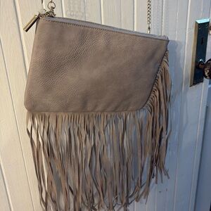 Grey purse with fringe